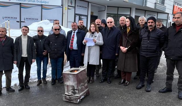 Hakkari CHP il başkanı Çakırbeyli, yüksek doğalgaz faturalarını sobada yaktı